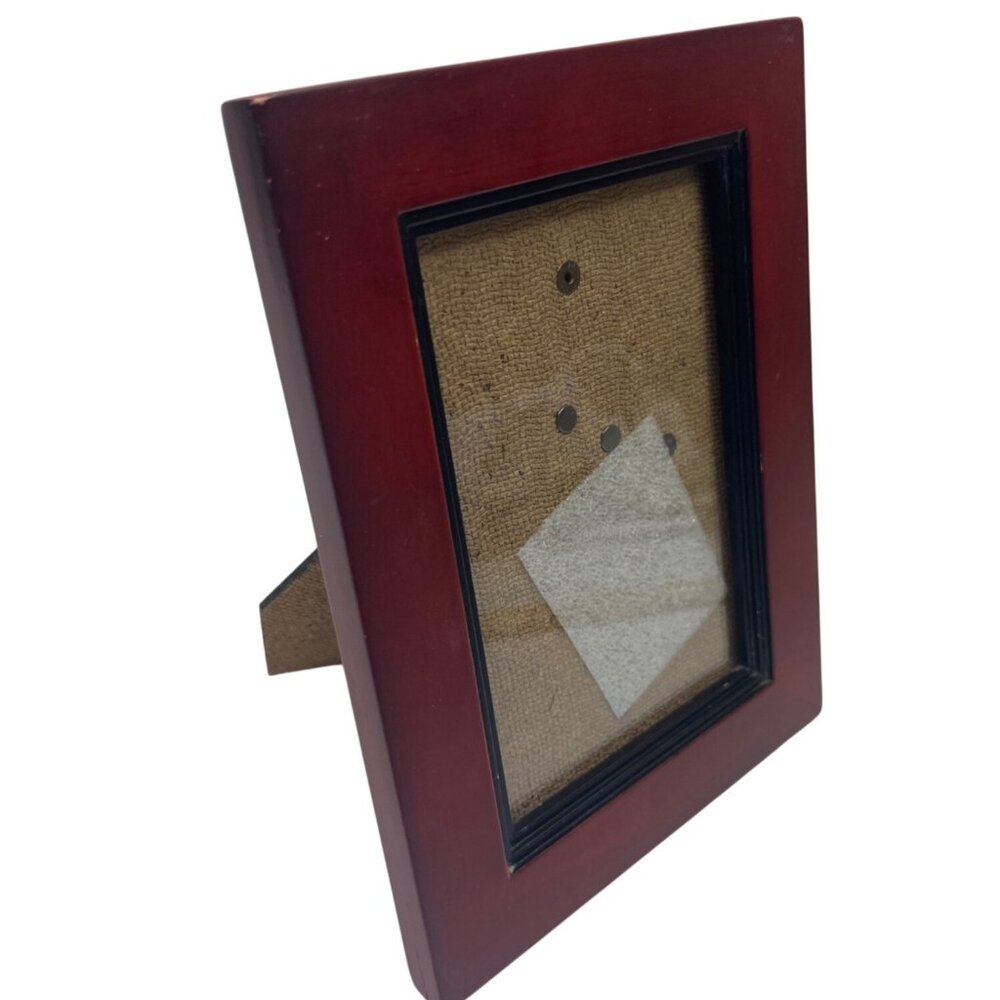 Red Wood Photo Frame W/ Glass Insert & Burlap Backing 5x7 Inches C64